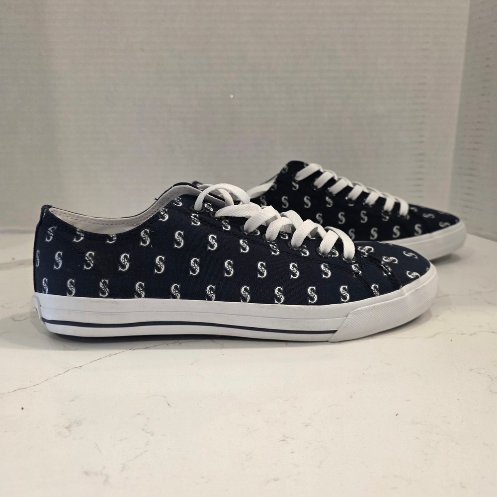 Seattle Mariners MLB Navy Canvas Sneakers Mens 9.5 Womens 11 Low Top Row One